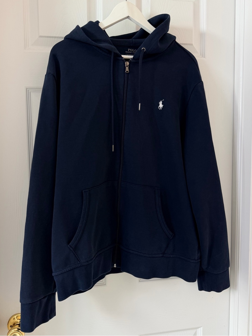 Polo Ralph Lauren Double Knit Full Zip Hoodie Jacket Size XL in Navy Blue